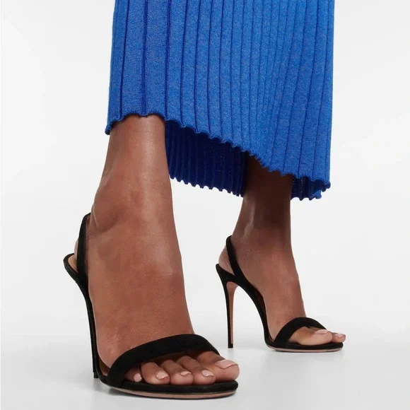 Like new Aquazzura 85mm So Nude Sandals Black Velvet 36 $695